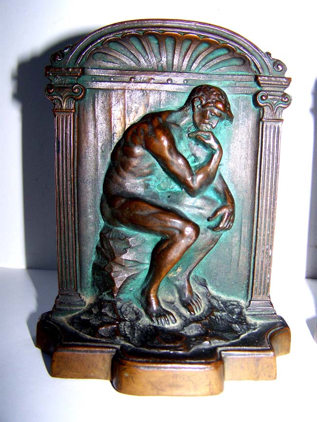 A fine pair of solid bronze Antique Bookends depicting Auguste Rodin's 'The Thinker' circa 1928